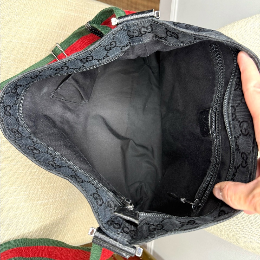Gucci authentic black monogram canvas crossbody Messanger bag red green ribbon - Picture 14 of 16